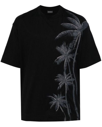 Emporio Armani T-Shirt mit Palmen-Print - Schwarz