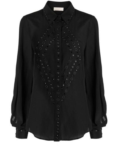 Elie Saab Eyelet-embellished Silk Shirt - Black