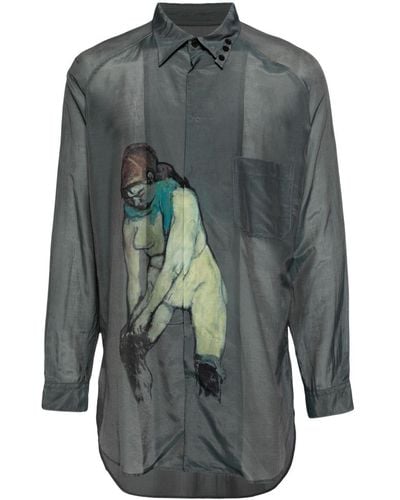 Yohji Yamamoto Overhemd Met Raglan Mouwen - Grijs