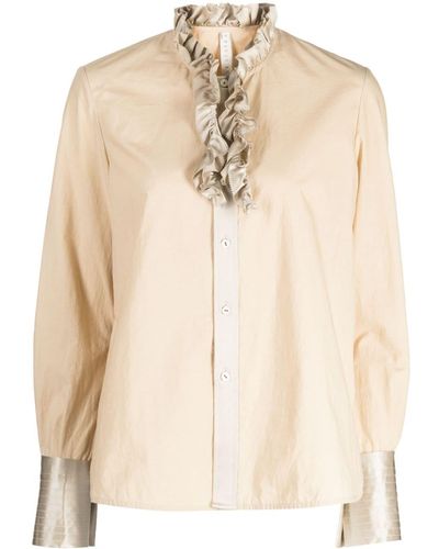 Renli Su Mae Ruffle-collar Cotton Shirt - Natural