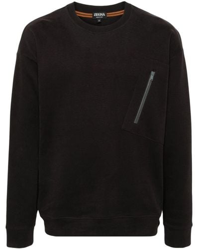 Zegna Zip-detail Cotton Sweatshirt - Black