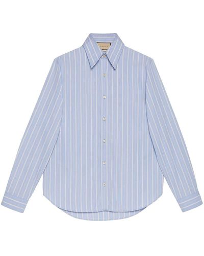 Gucci Camisa a rayas con cuello de pico - Azul