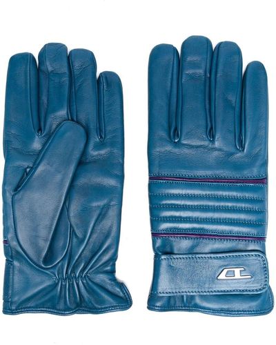 DIESEL Logo-plaque Leather Gloves - Blue