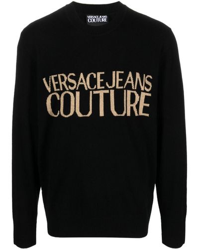 Versace ロゴインターシャ セーター - ブラック