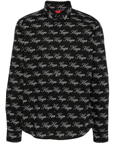 HUGO Chemise en coton à logo imprimé - Noir