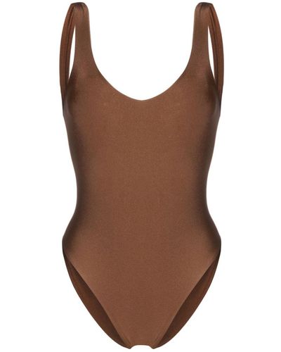 JADE Swim Metallic-sheen Scoop-back Swimsuit - Brown