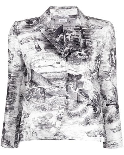 Thom Browne Nautical-print Single-breasted Blazer - Grey