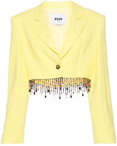 MSGM Bead-detail Single-breasted Cropped Blazer - Yellow