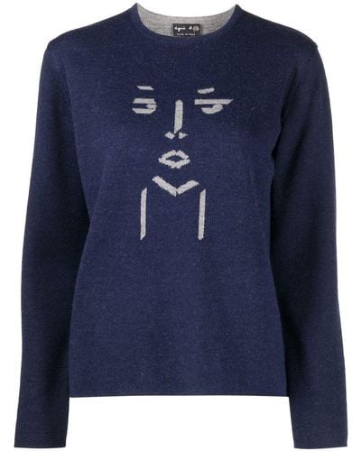 agnès b. Intarsia-knit Crew-neck Sweater - Blue