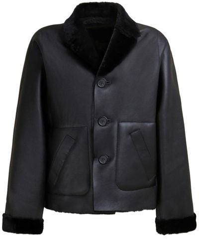 Marni Shearling-trim Leather Jacket - Black
