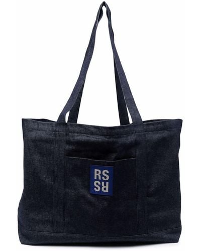 Raf Simons Logo Patch Denim Tote Bag - Blue