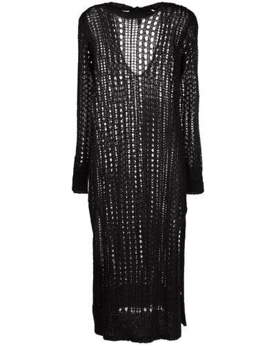 Ganni Open-knit Mohair-blend Dress - Black