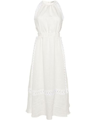 Sandro Crochet-trim Linen Midi Dress - White