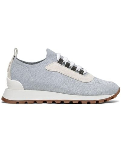 Brunello Cucinelli Paneled Knit Lace-up Sneakers - White