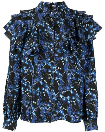 Karl Lagerfeld Orchid Print Silk Shirt - Blue