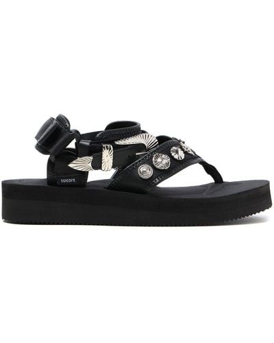 Suicoke Stud-embellished Thong-strap Sandals - Black