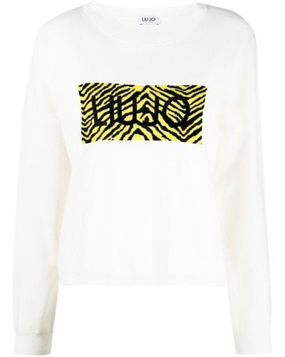 Liu Jo Crystal-logo Zebra-print Sweater - White