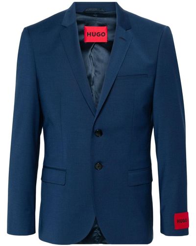 HUGO Single-breasted Wool-blend Blazer - Blue