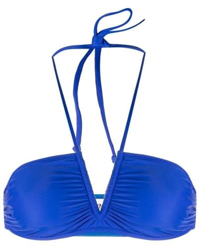 Ganni Ruched Bikini Top - Blue