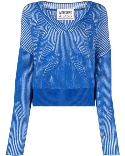 Moschino Two-tone V-neck Jumper - Blue