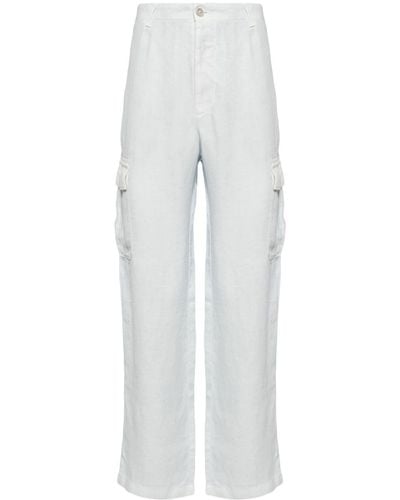 120% Lino Pantalon en lin à poches cargo - Blanc