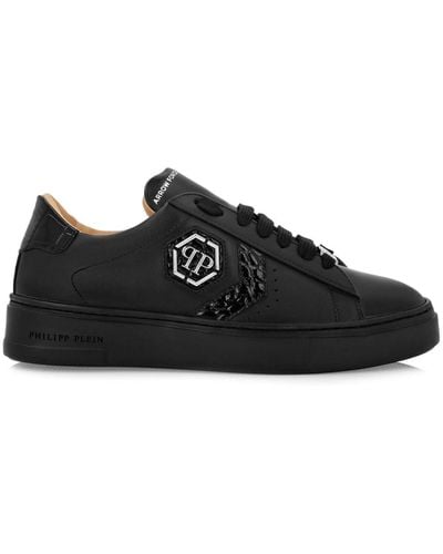Philipp Plein Logo-patch Panelled Leather Trainers - Black