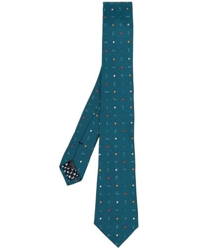Paul Smith Embroidered-design Silk Tie - Blue