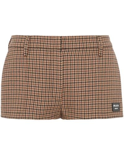 Prada Houndstooth-pattern Mini Shorts - Brown