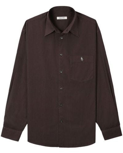 Sporty & Rich Embroidered-logo Cotton Shirt - Brown