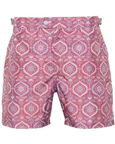 Fedeli Abstract-print Swim Shorts - Pink