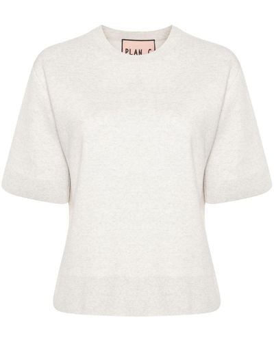Plan C Mélange Knitted T-shirt - White