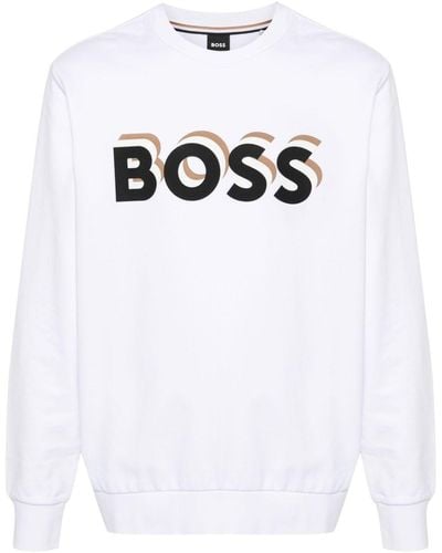 BOSS Sweater Met Logoprint - Wit