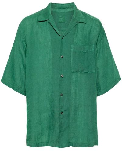 120% Lino Camisa con cuello cubano - Verde