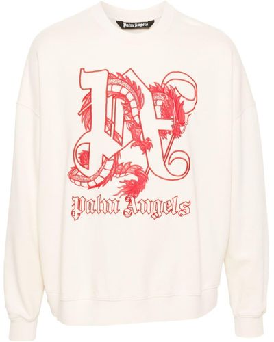 Palm Angels Katoenen Sweater Met Draak Monogram - Roze