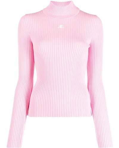 Courreges Gerippter Pullover mit Logo-Patch - Pink