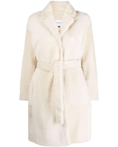 Yves Salomon Belted Single-breasted Coat - Natural