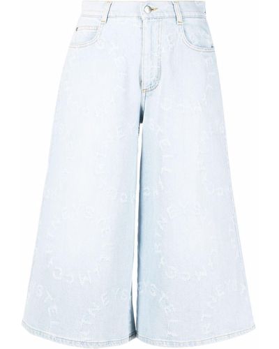 Stella McCartney Stella Logo Distressed Denim Culottes - Blue