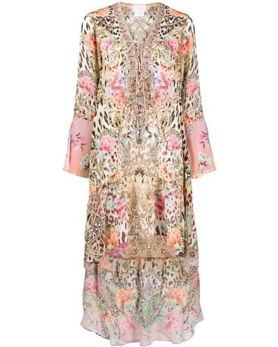 Camilla Floral-print V-neck Silk Dress - Multicolour