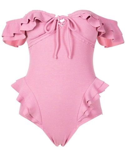 Clube Bossa Lanzo Ruffled Off-shoulder Swimsuit - Pink