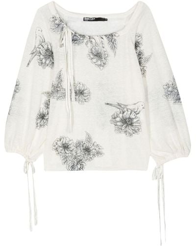 Bimba Y Lola Canary Pop-print Linen Sweater - White