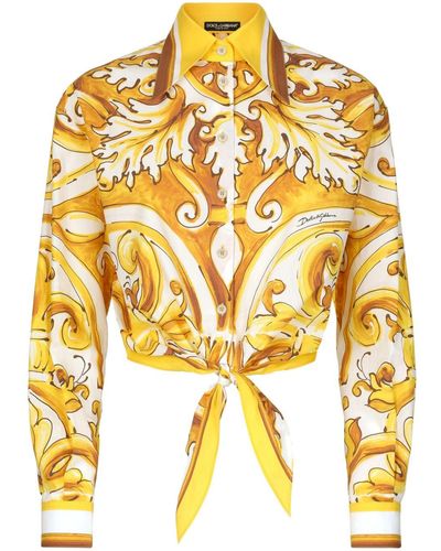 Dolce & Gabbana Majolica-print Knotted Shirt - Yellow
