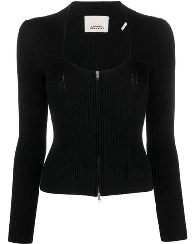 Isabel Marant Ribbed-knit Scoop-neck Cardigan - Black