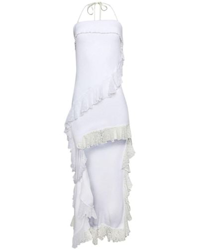 ESTER MANAS Asymmetrisches Carmen Kleid mit Rüschen - Weiß