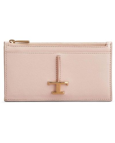 Tod's Logo-plaque Leather Card Holder - Pink