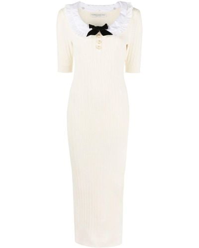 Alessandra Rich Ruffle-collar Bow-detail Midi Dress - White