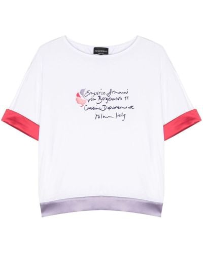 Emporio Armani Contrasting-trim Logo-print T-shirt - White