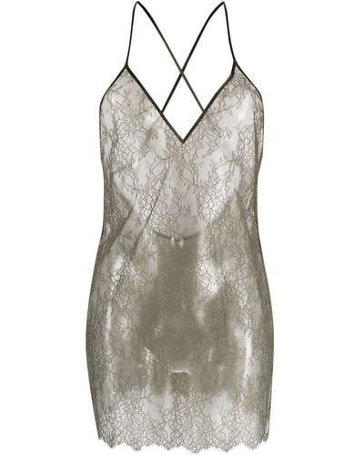 Maison Close Sheer Lace-detail Dress - Gray