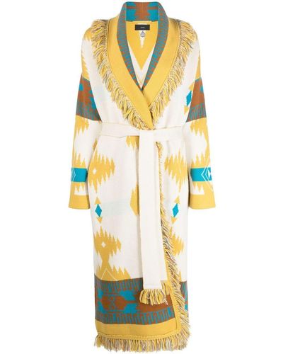 Alanui Icon Belted Fringed Wool-jacquard Coat - Yellow