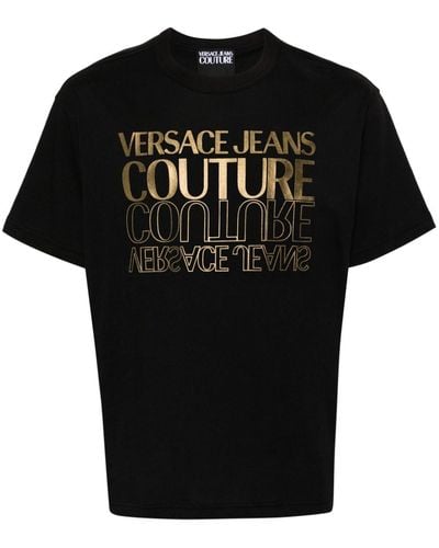 Versace Jeans Couture Camiseta metalizada con logo estampado - Negro