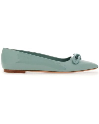 Ferragamo Bow-detailing Leather Ballerina Shoes - Green